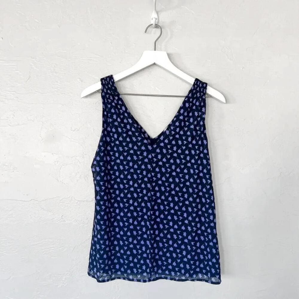 CAbi 5916 Island Tank Small Navy Lilac Floral Mesh V Neck Top